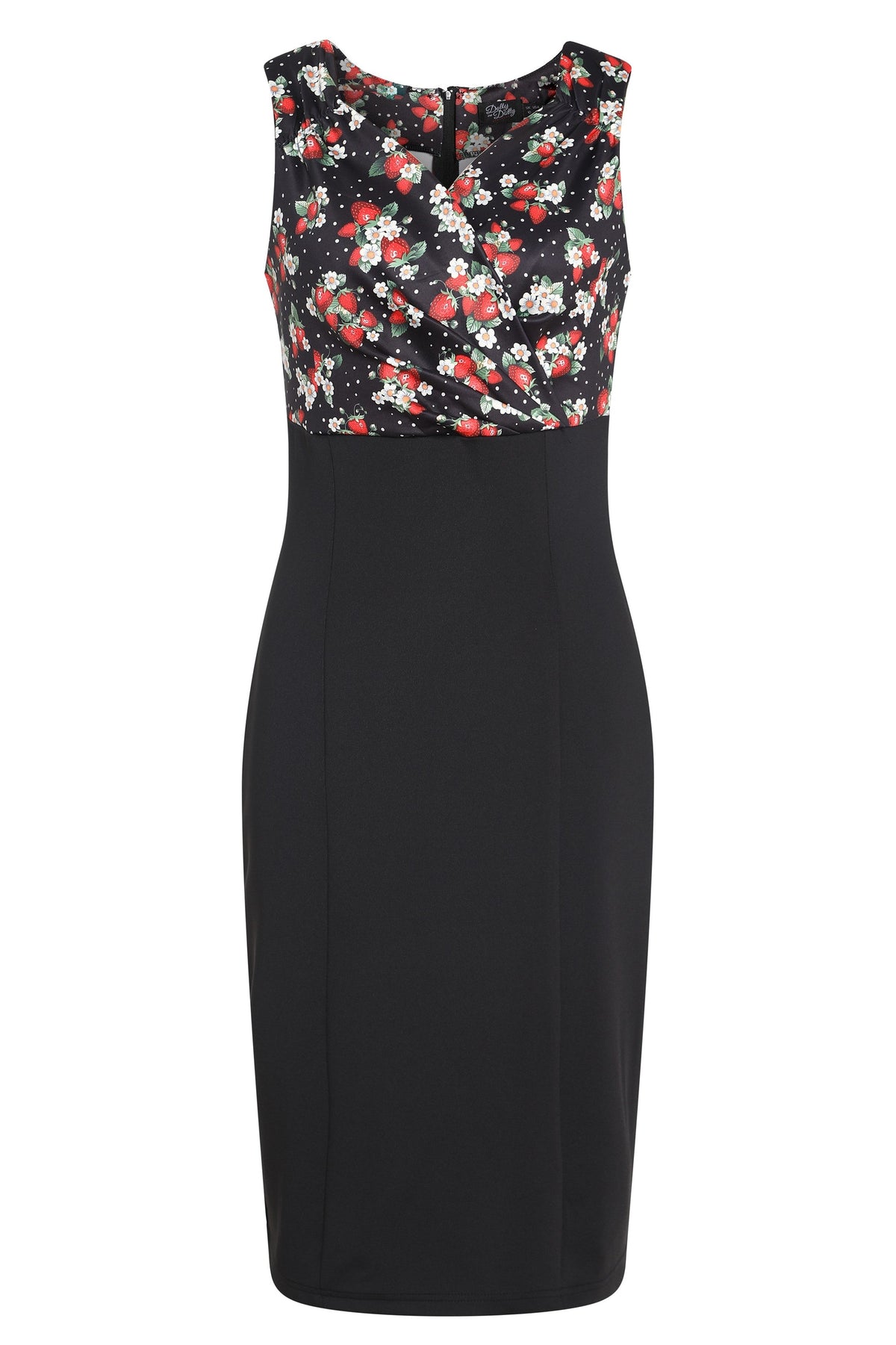 Cheryl Black Pencil Dress In Strawberry Print