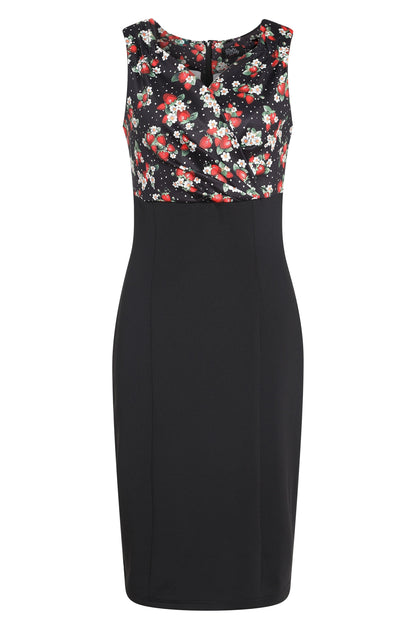 Cheryl Black Pencil Dress In Strawberry Print