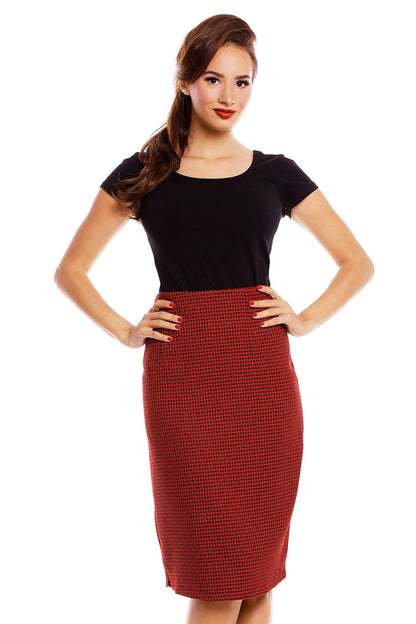 Falda Chic Vintage Inspired Pencil Skirt in Red-Black