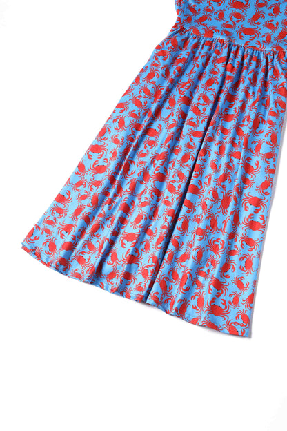 Billie Blue Crab Print Sleeved Dress