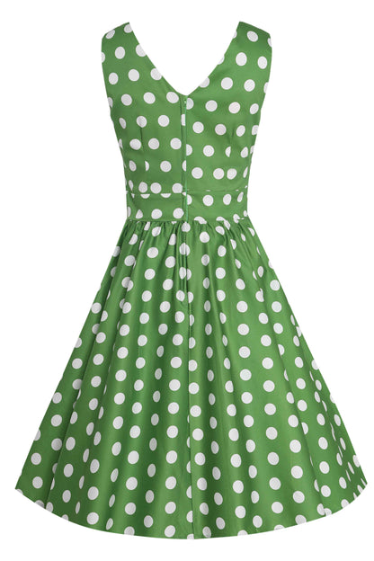 May Crossover Bust Green White Polka Dot Dress
