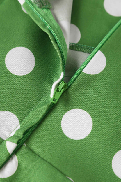 May Crossover Bust Green White Polka Dot Dress