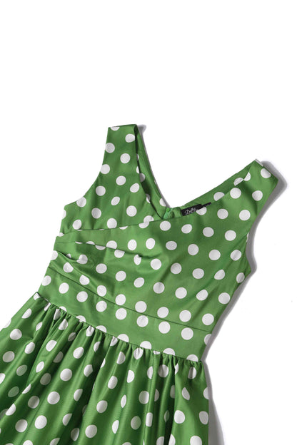 May Crossover Bust Green White Polka Dot Dress