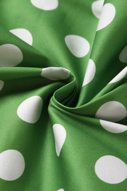 May Crossover Bust Green White Polka Dot Dress