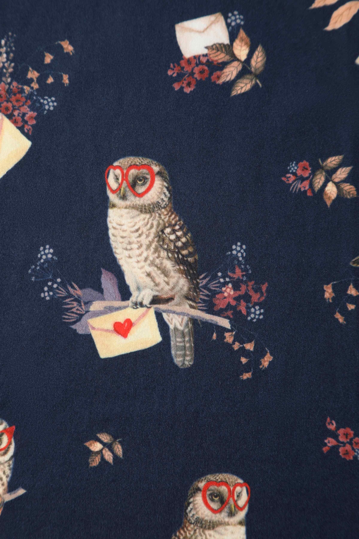 Donna Crossover Bust Oxford Blue Owls and Letters Dress