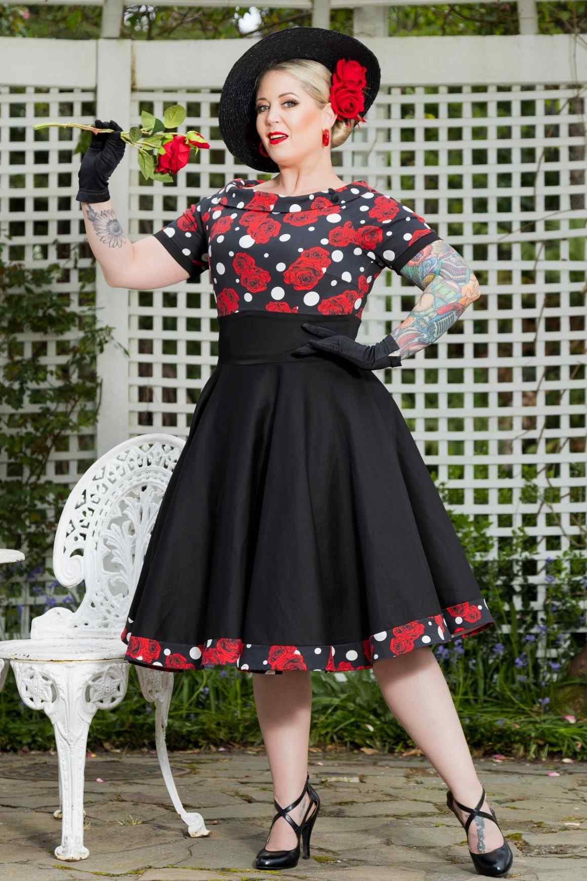 Darlene Rockabilly Rose Polka Dot Swing Dress