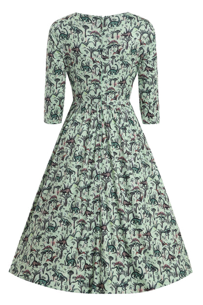 Billie Dinosaur Light Green Long Sleeved Dress