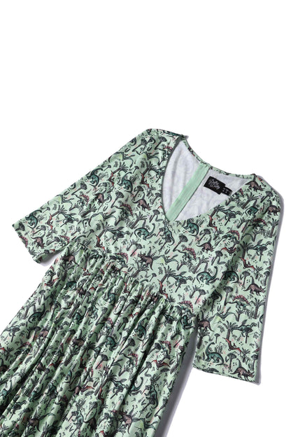 Billie Dinosaur Light Green Long Sleeved Dress
