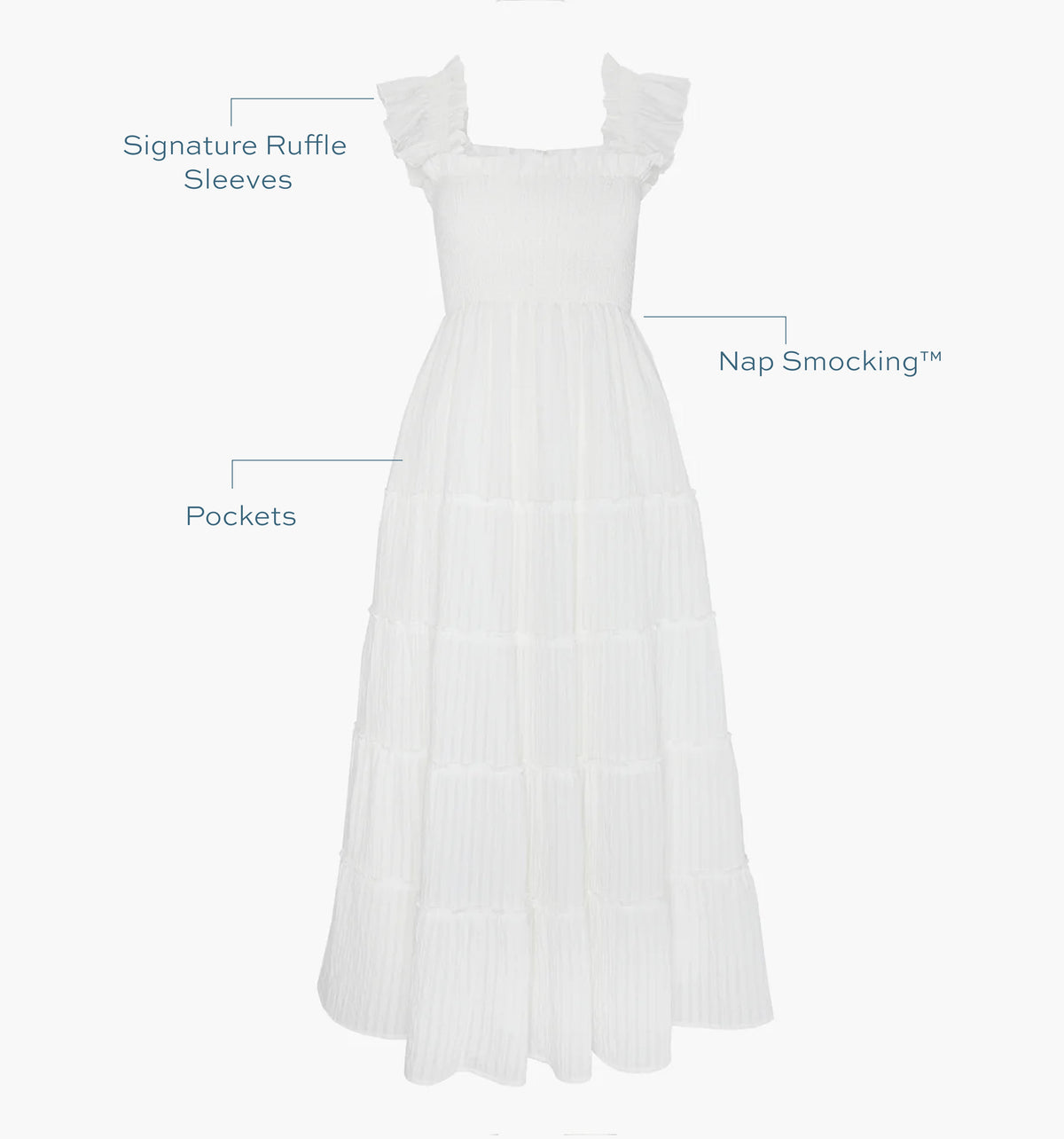 The Ellie Maxi Nap Dress - White Tonal Seersucker