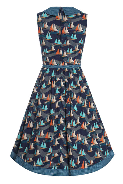 Maverick Fifties Navy Blue Sailboat Shirt Dress