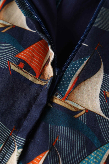 Maverick Fifties Navy Blue Sailboat Shirt Dress