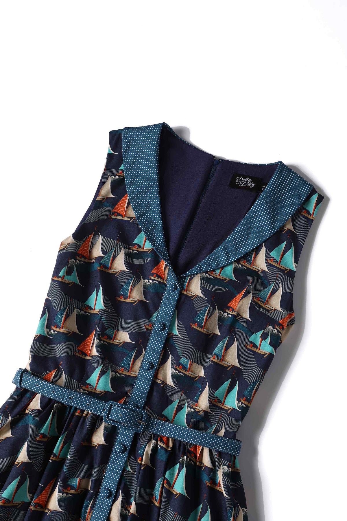 Maverick Fifties Navy Blue Sailboat Shirt Dress