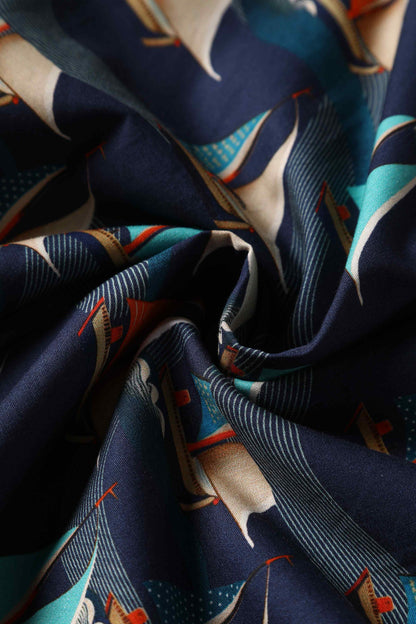 Maverick Fifties Navy Blue Sailboat Shirt Dress