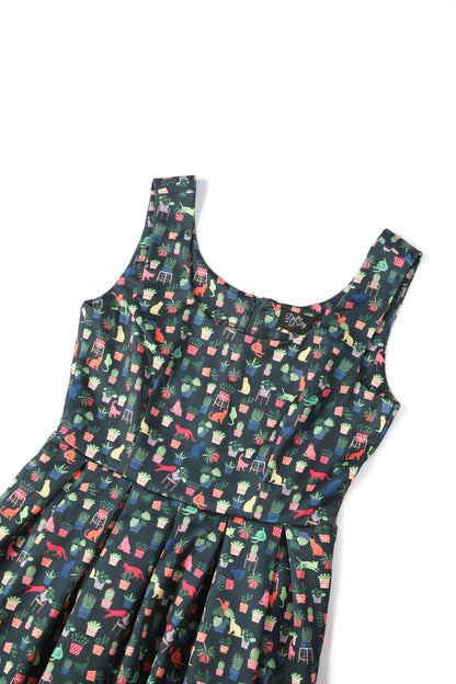 Amanda Green Cat & Plant Swing Dress