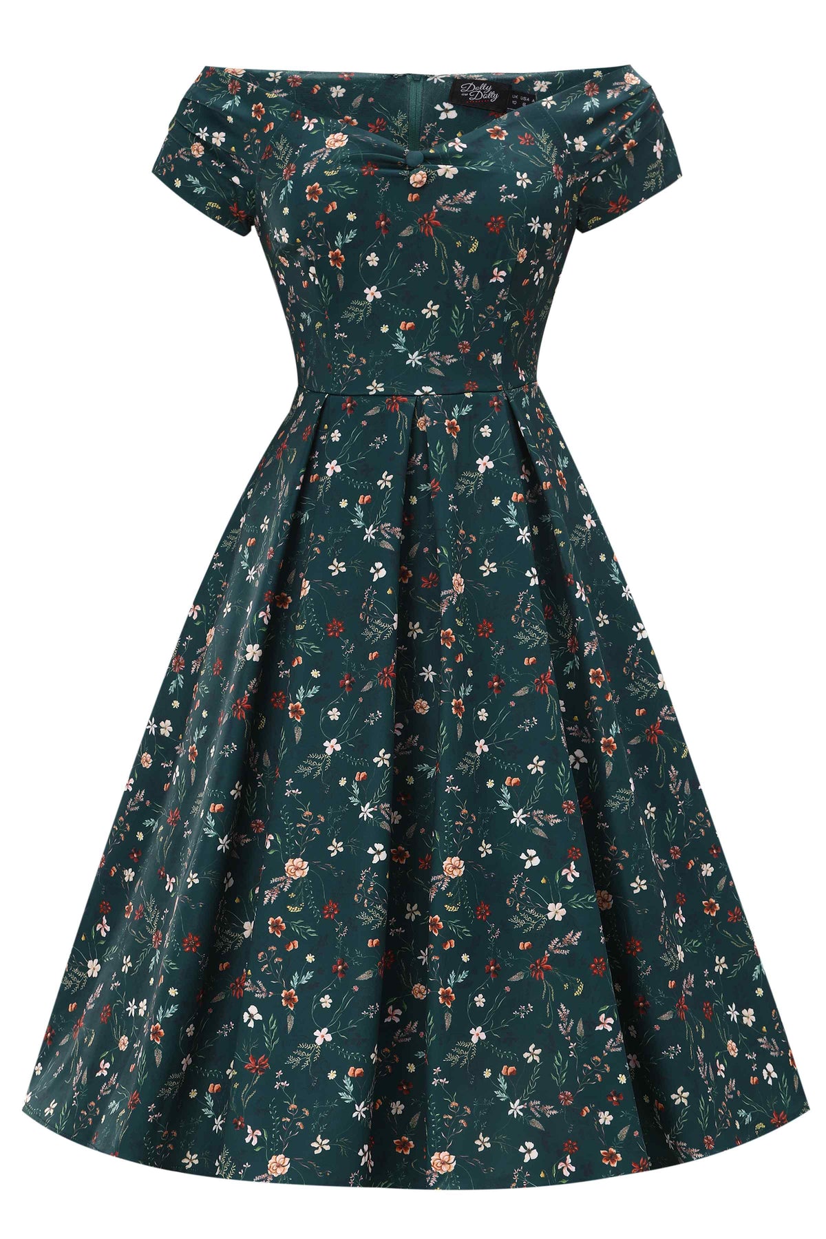 Lily Green Ditsy Floral Off Shoulder Flared Dress