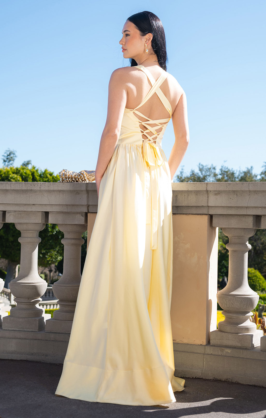 Abigail Maxi Dress ~ Pale Yellow Luxe Satin