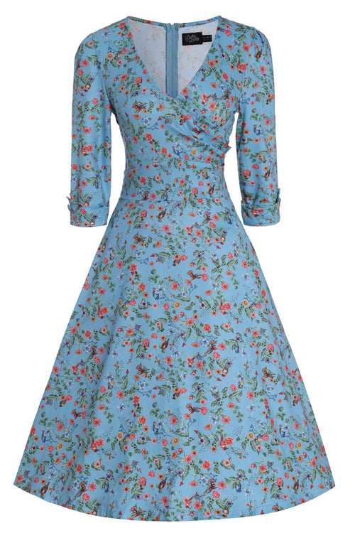 Katherine Blue Hummingbird Long Sleeved Dress