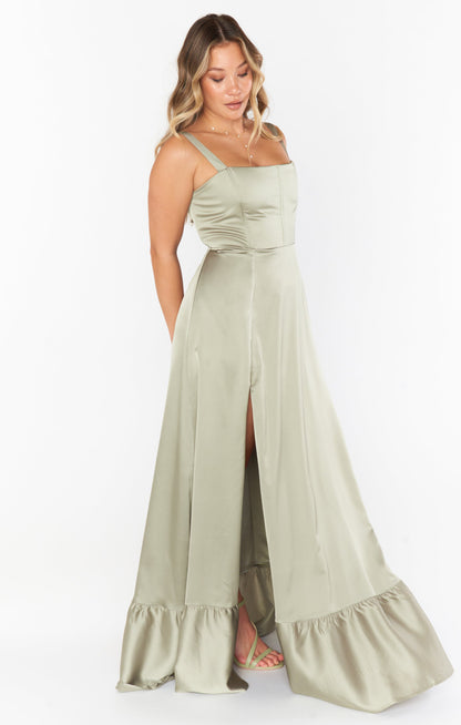 Clarissa Corset Dress ~ Moss Green Luxe Satin