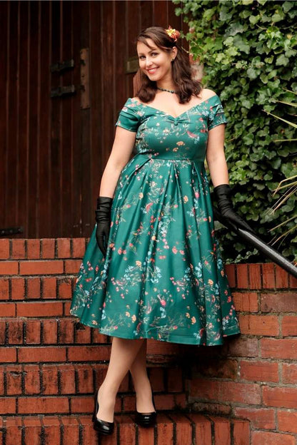 Lily Green Bird Forest Off Shoulder Swing Dress