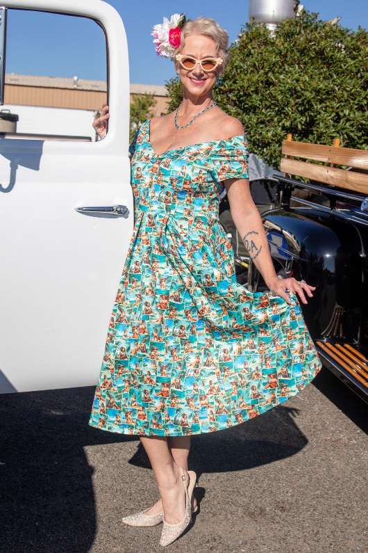 Lily Pinup Postcard Off Shoulder Dress