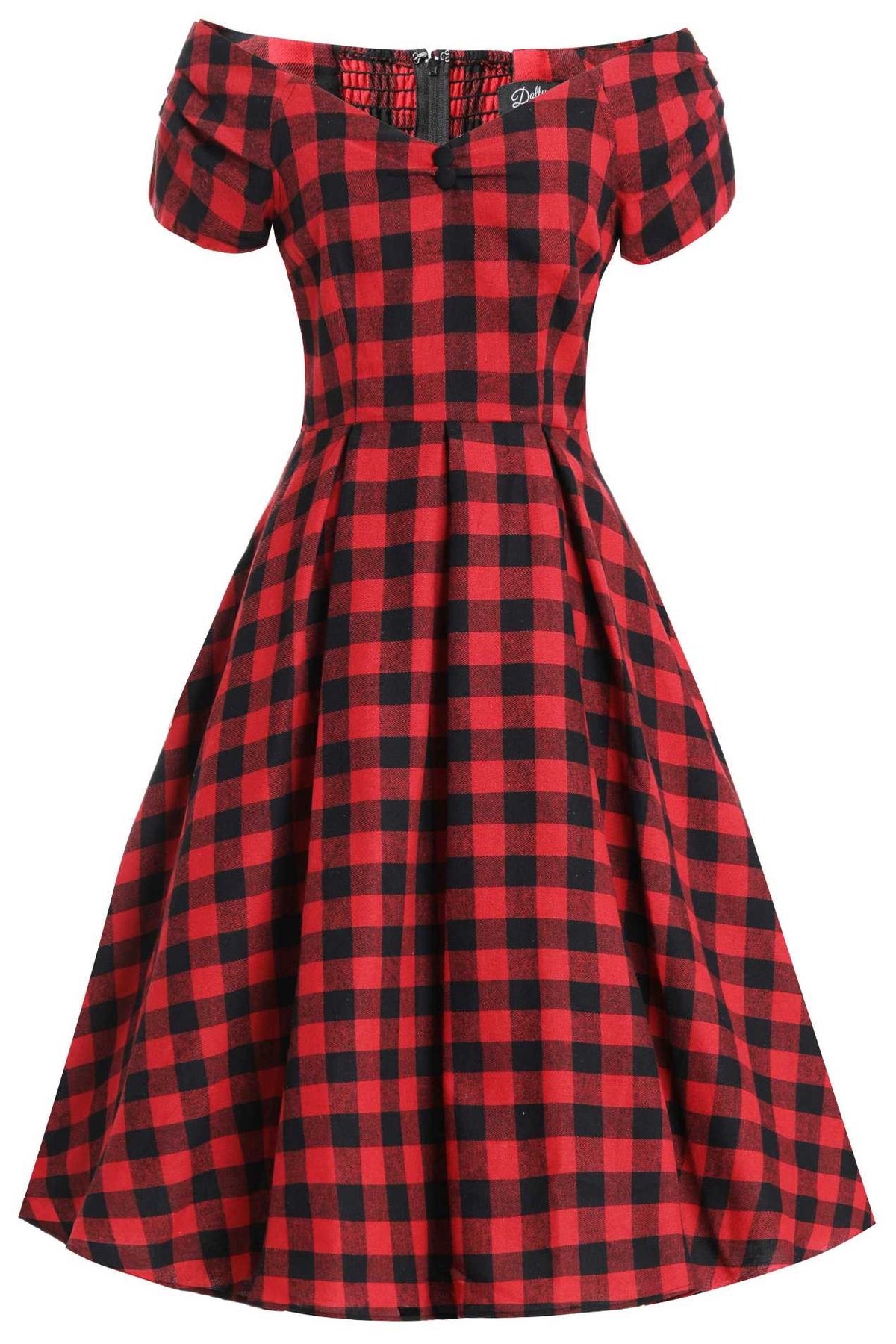 Lily Red Check Off Shoulder Dress