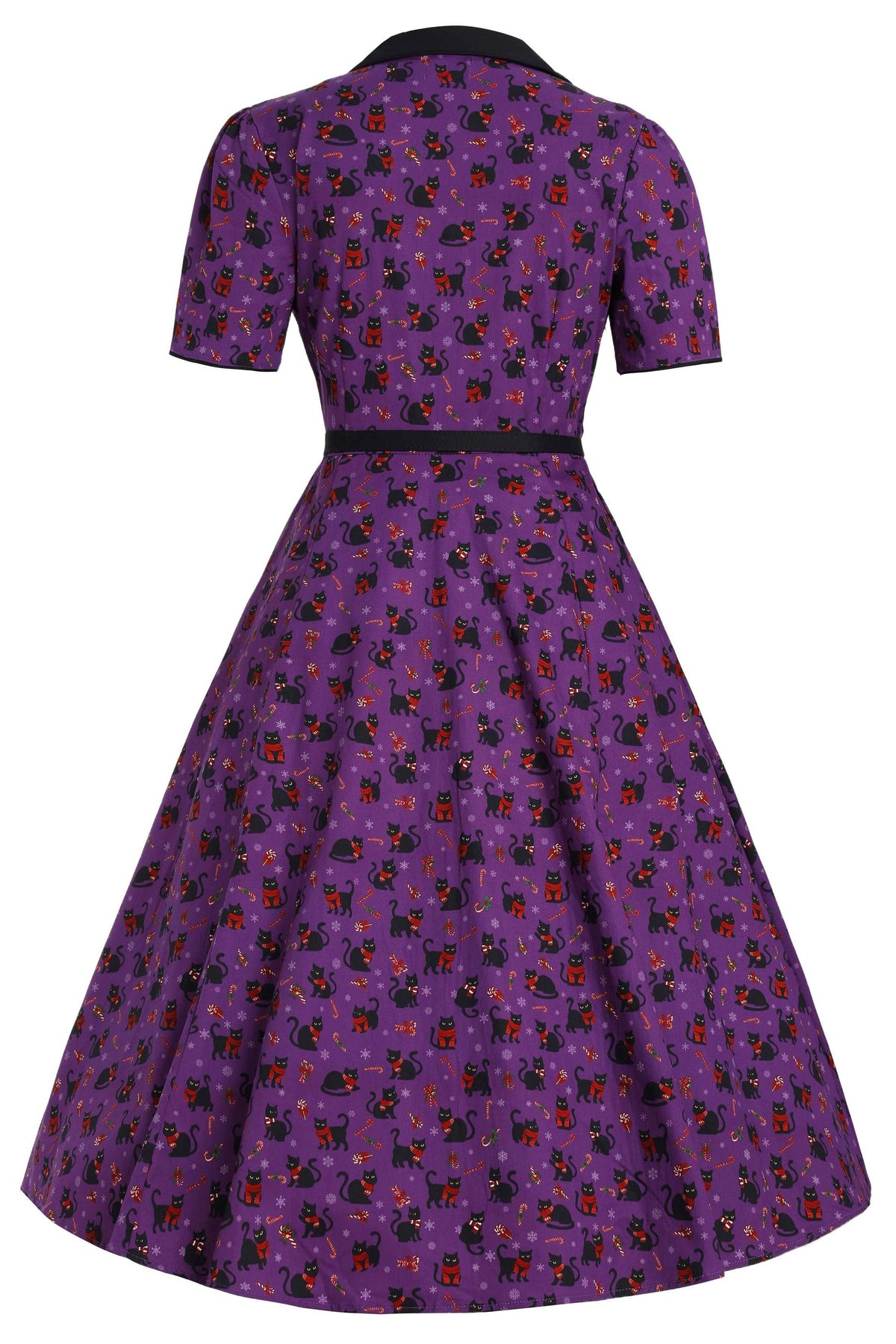 Mabel Festive Cat Shirt Dress In Purple
