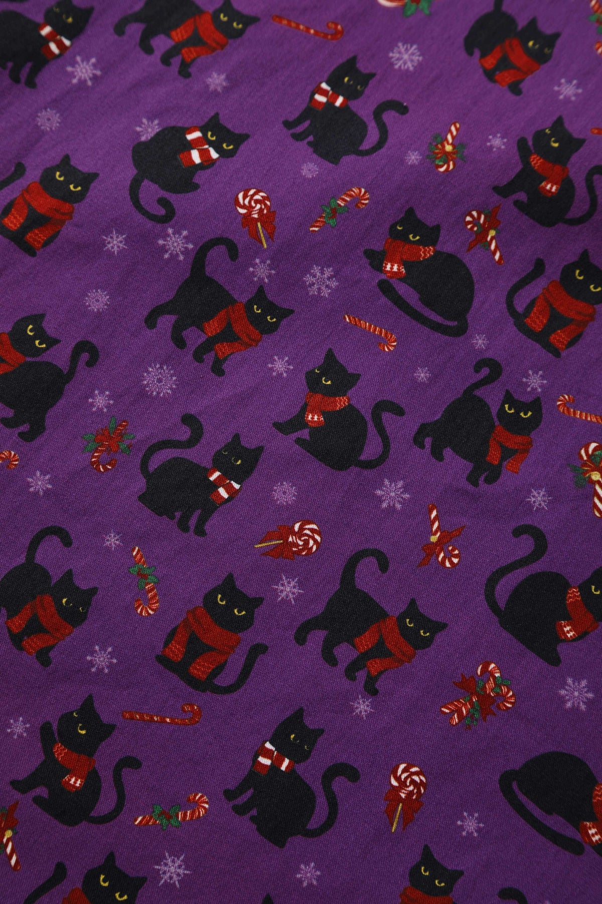 Mabel Festive Cat Shirt Dress In Purple