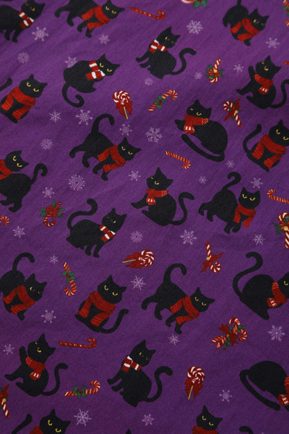 Mabel Festive Cat Shirt Dress In Purple
