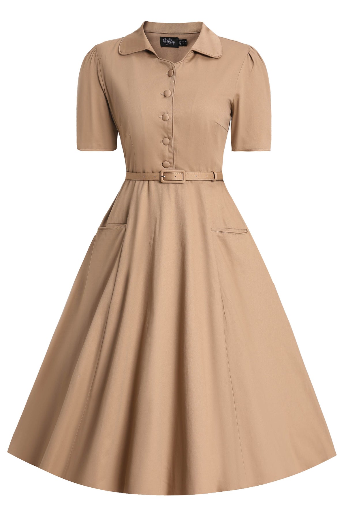 Mabel Khaki Cream Midi Shirt Dress