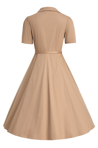 Mabel Khaki Cream Midi Shirt Dress