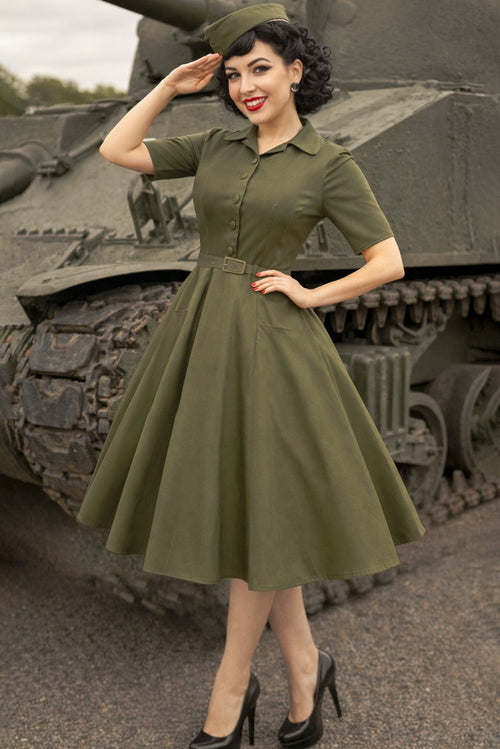 Mabel Olive Green Midi Shirt Dress