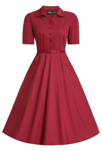 Mabel Rockabilly Burgundy Shirt Dress