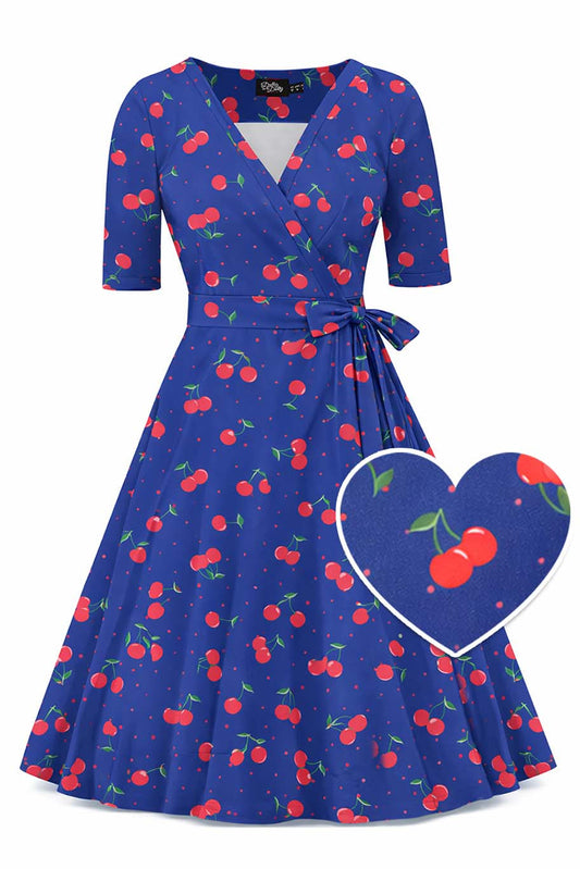 Matilda Navy Blue Cherry Wrap Dress