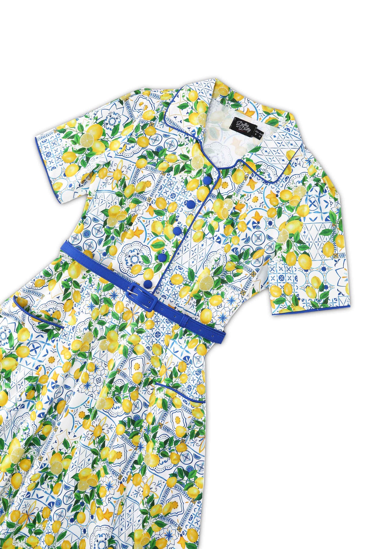 Mabel Mediterranean Lemon Midi Shirt Dress In White