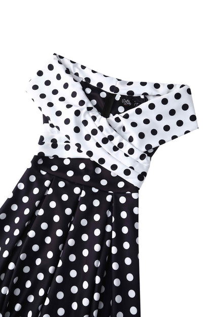 Beverly Monochrome Polka Dot Off Shoulder Dress