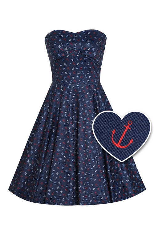 Melissa Navy Blue Nautical Anchor Strapless Dress