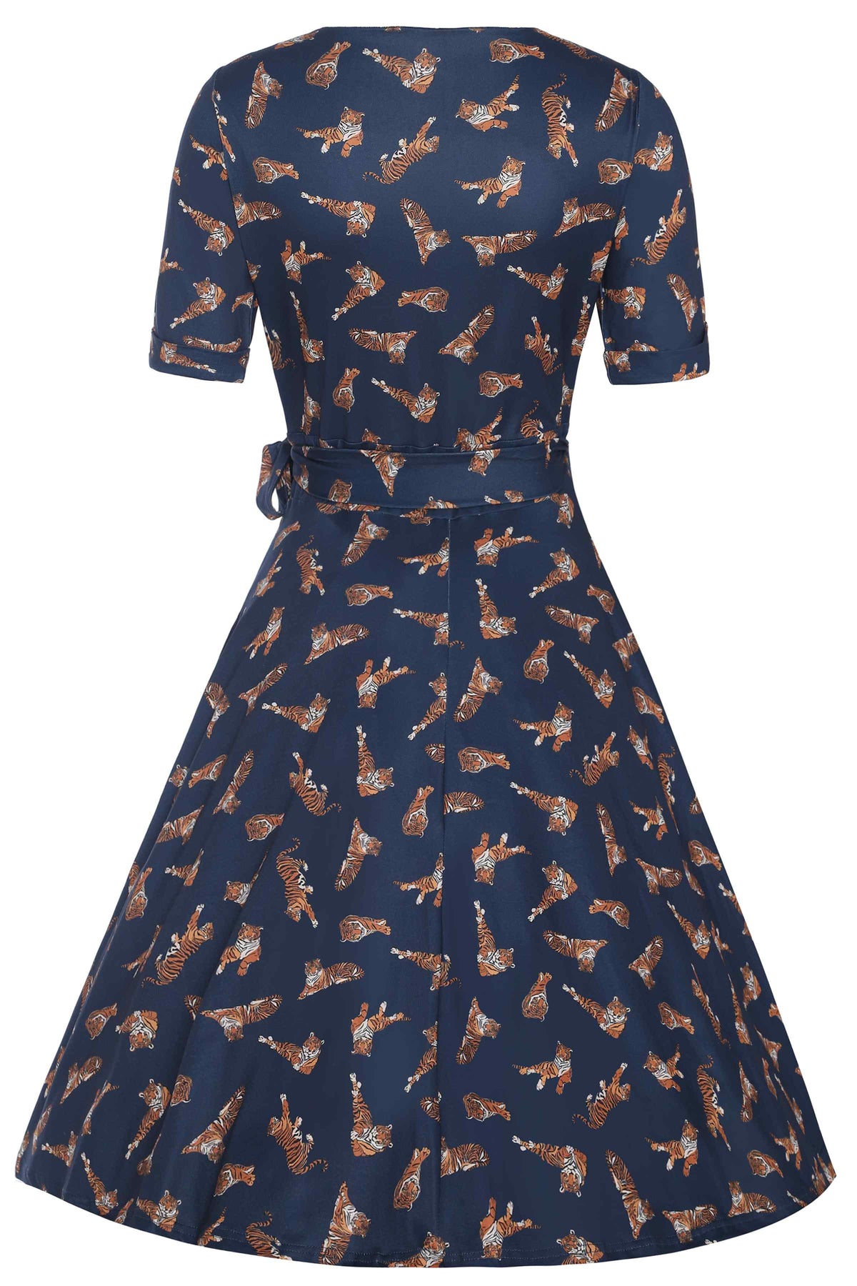 Matilda Navy Blue Tiger Print Wrap Dress