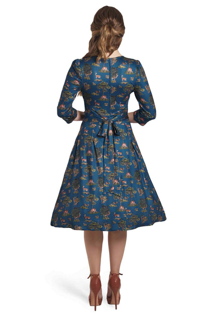 Katherine Navy Deer Forest Long Sleeved Dress