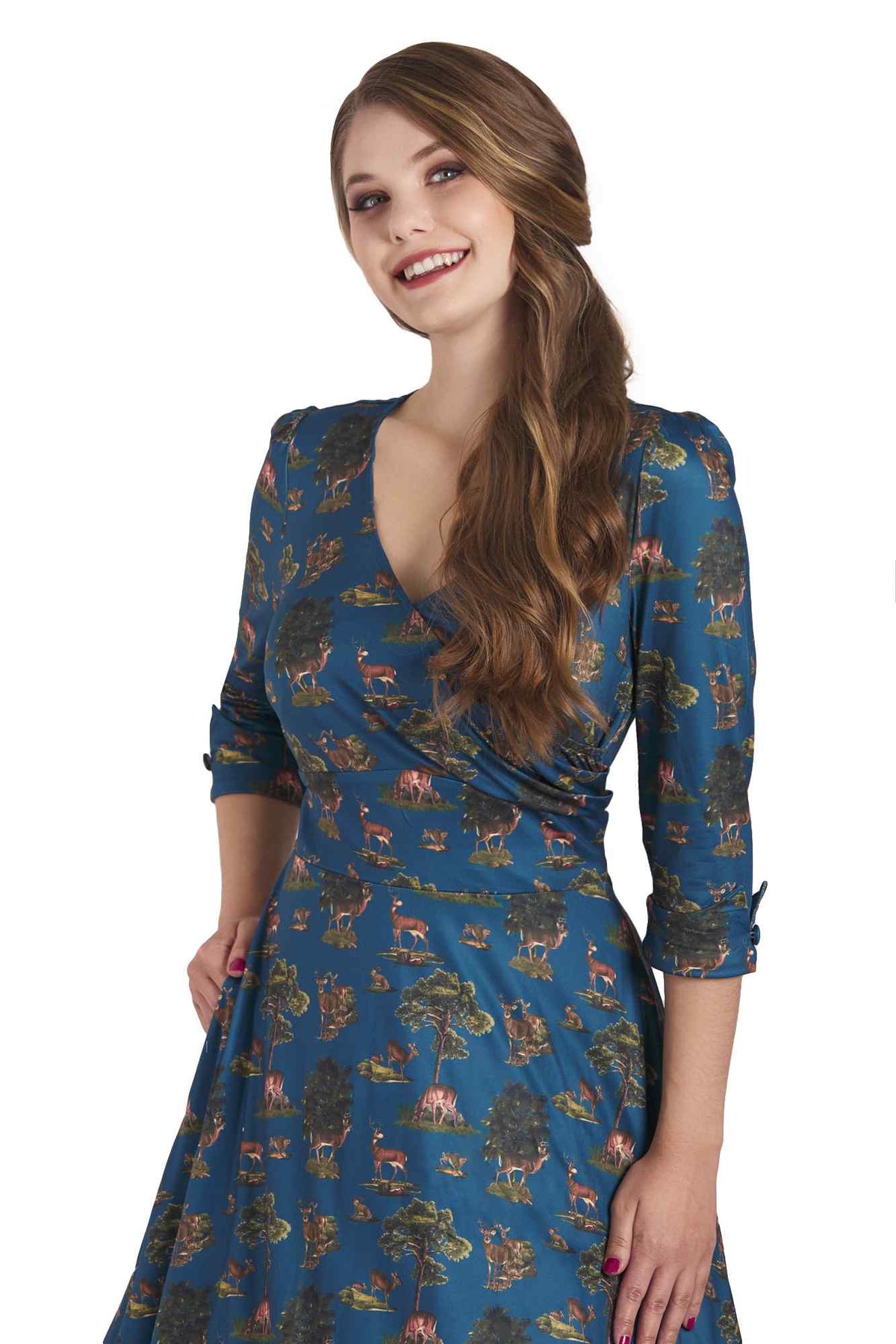 Katherine Navy Deer Forest Long Sleeved Dress