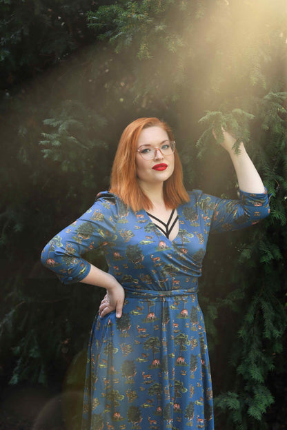 Katherine Navy Deer Forest Long Sleeved Dress