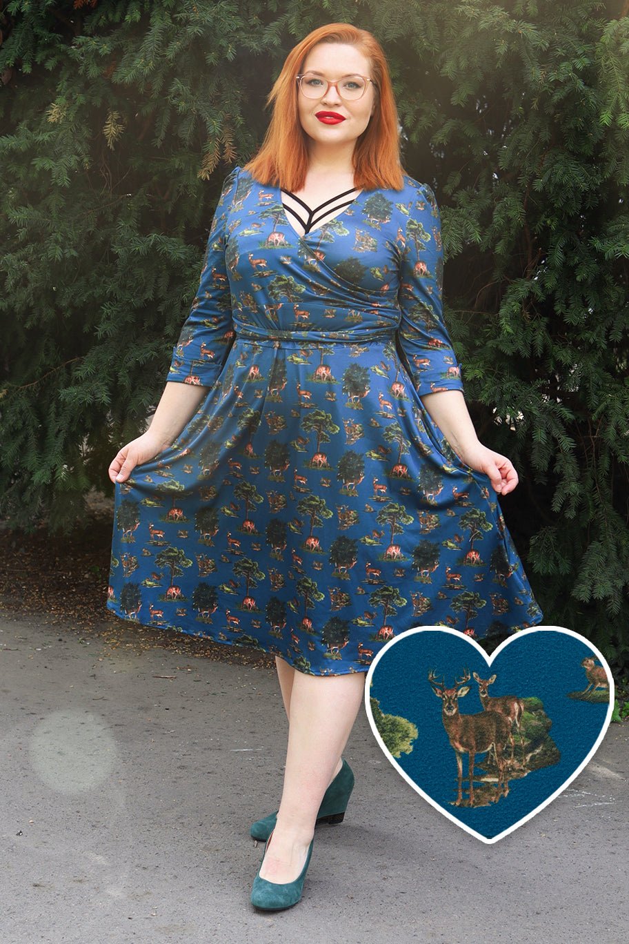 Katherine Navy Deer Forest Long Sleeved Dress
