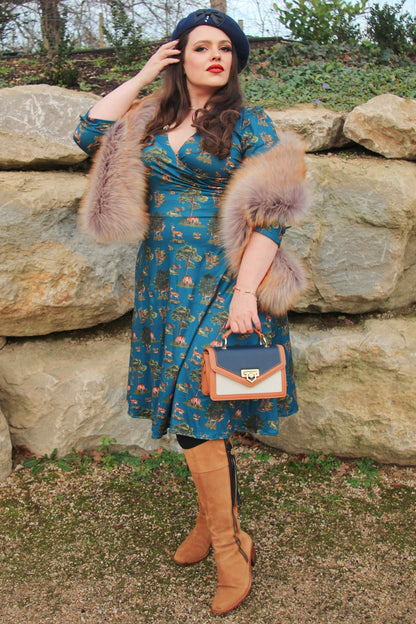 Katherine Navy Deer Forest Long Sleeved Dress