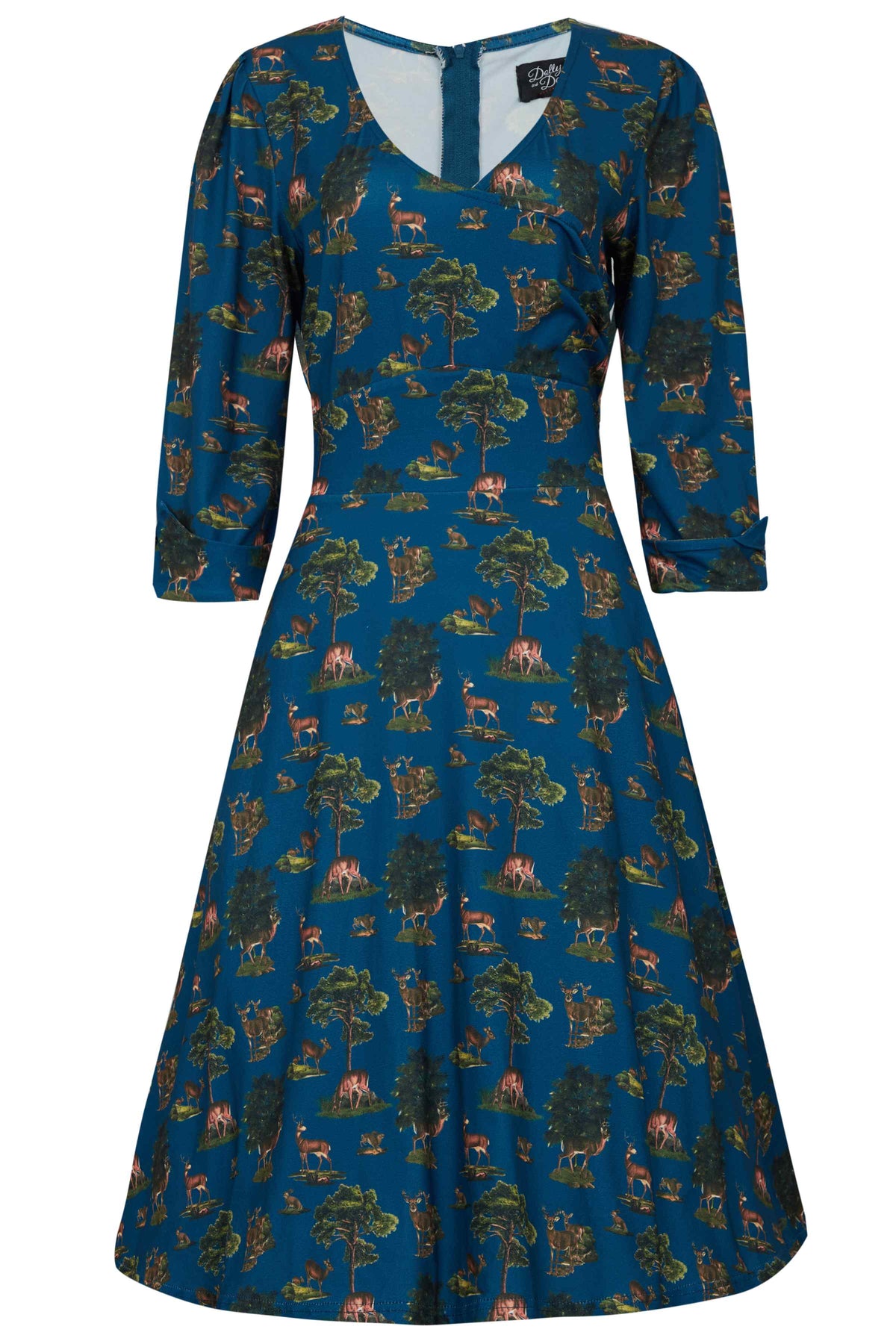 Katherine Navy Deer Forest Long Sleeved Dress