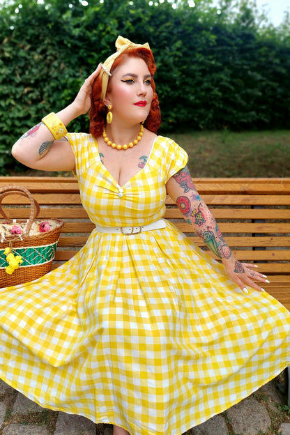 Lily Off Shoulder Yellow Gingham Dress