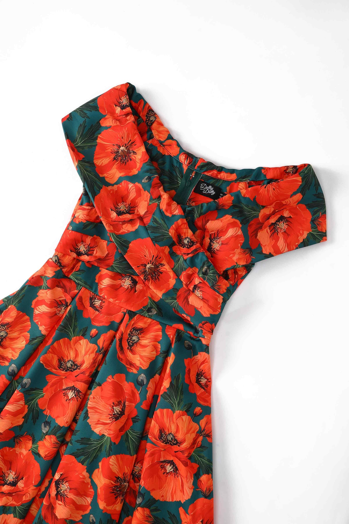 Beverly Orange Poppy Off Shoulder Dress In Green