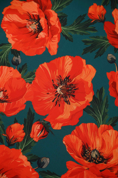 Beverly Orange Poppy Off Shoulder Dress In Green