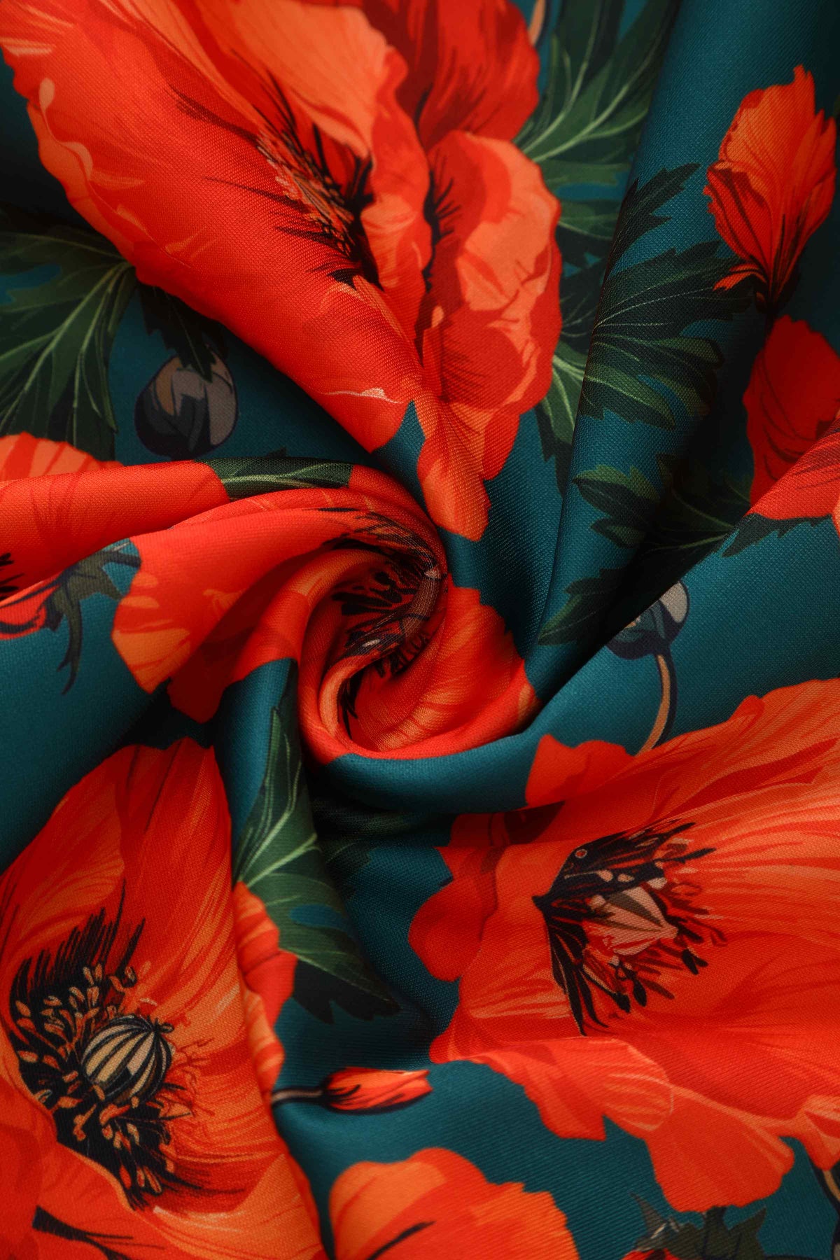Beverly Orange Poppy Off Shoulder Dress In Green