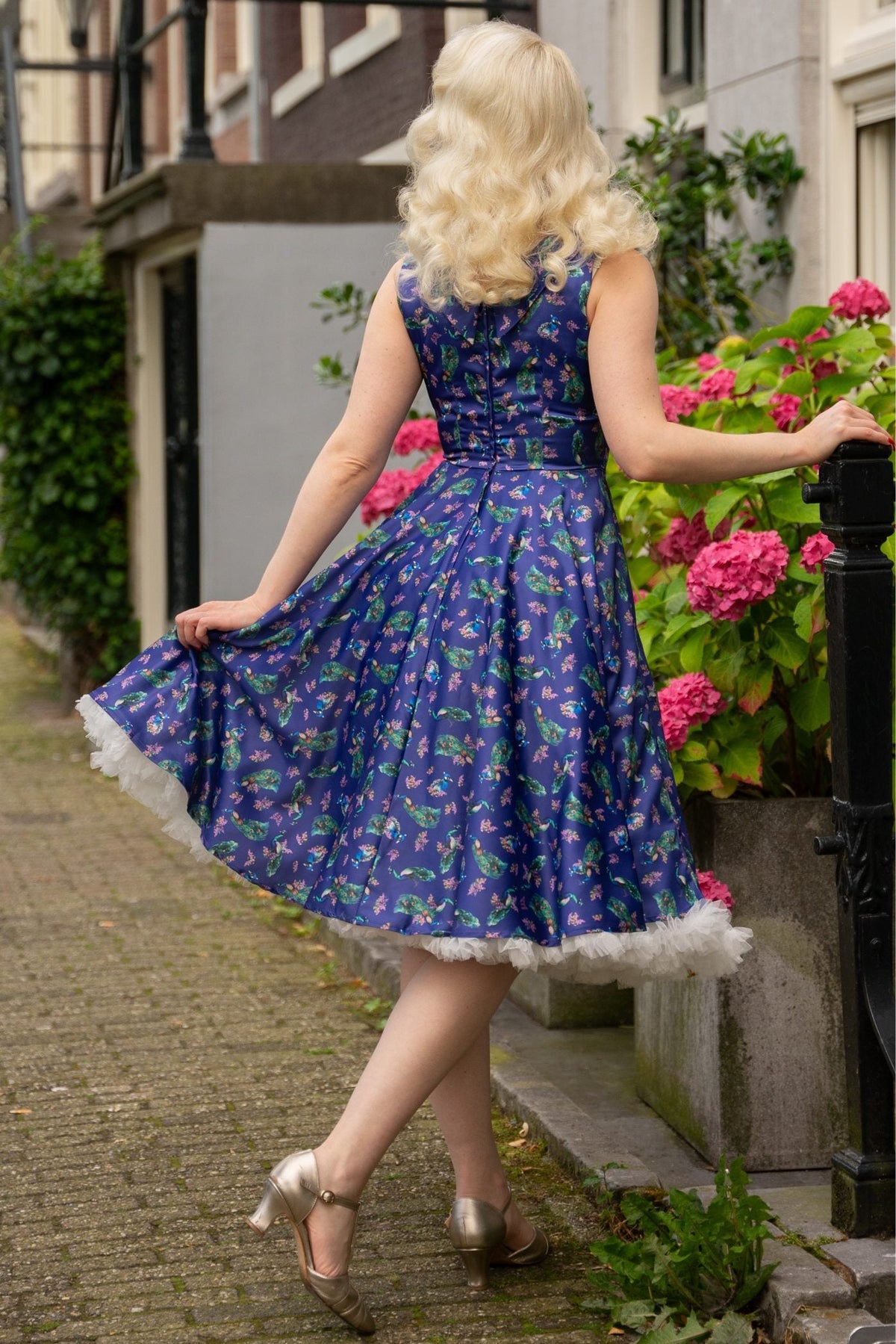 Grace Purple Peacock Pleated Bust Dress