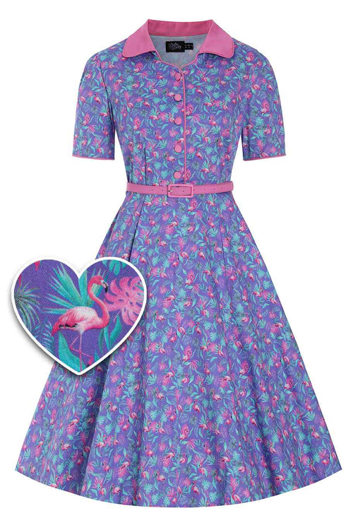 Penelope Purple Flamingo Shirt Dress