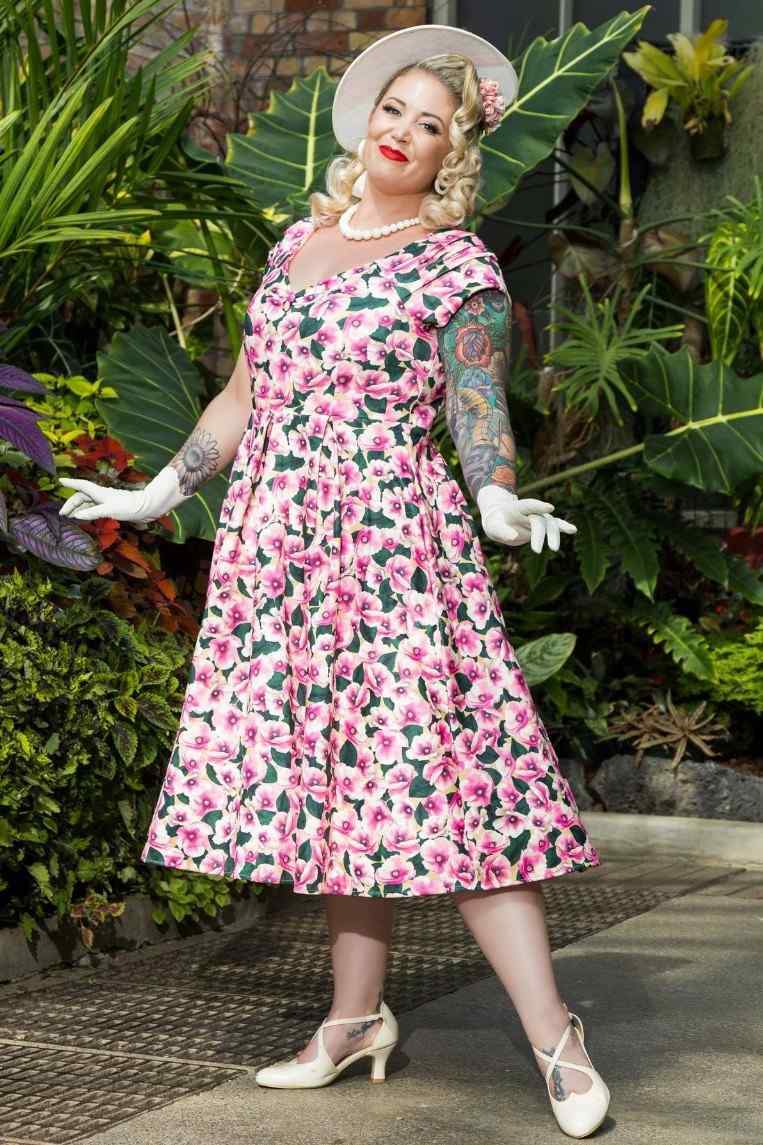 Lily Pink Poppy Off Shoulder Dress